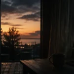 en Gelemiyorsam Sen Gel deneme yazısı için melankolik pencere ve gün batımı görseli